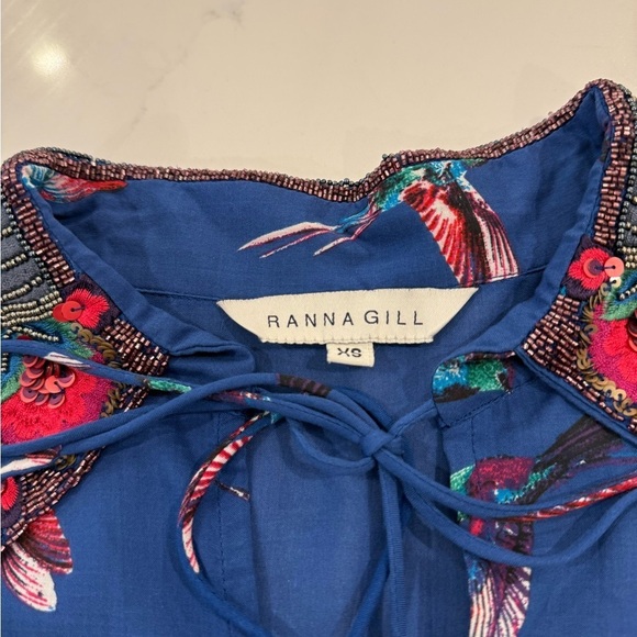 Anthropologie Ranna Gill Audubon Embroidered collared Blouse sequins hummingbird - Picture 7 of 13